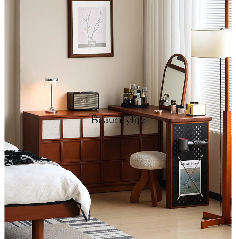 

Medieval solid wood dresser integrated Nordic light luxury creative bedroom bedside makeup table