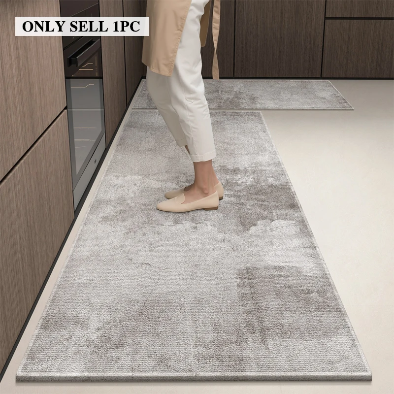 Kitchen Carpet PVC Waterproof Oil-proof Non-slip Leather Floor Mat Grey Geometric Pattern Rug Long Size Home Decoration Rugs 양탄자