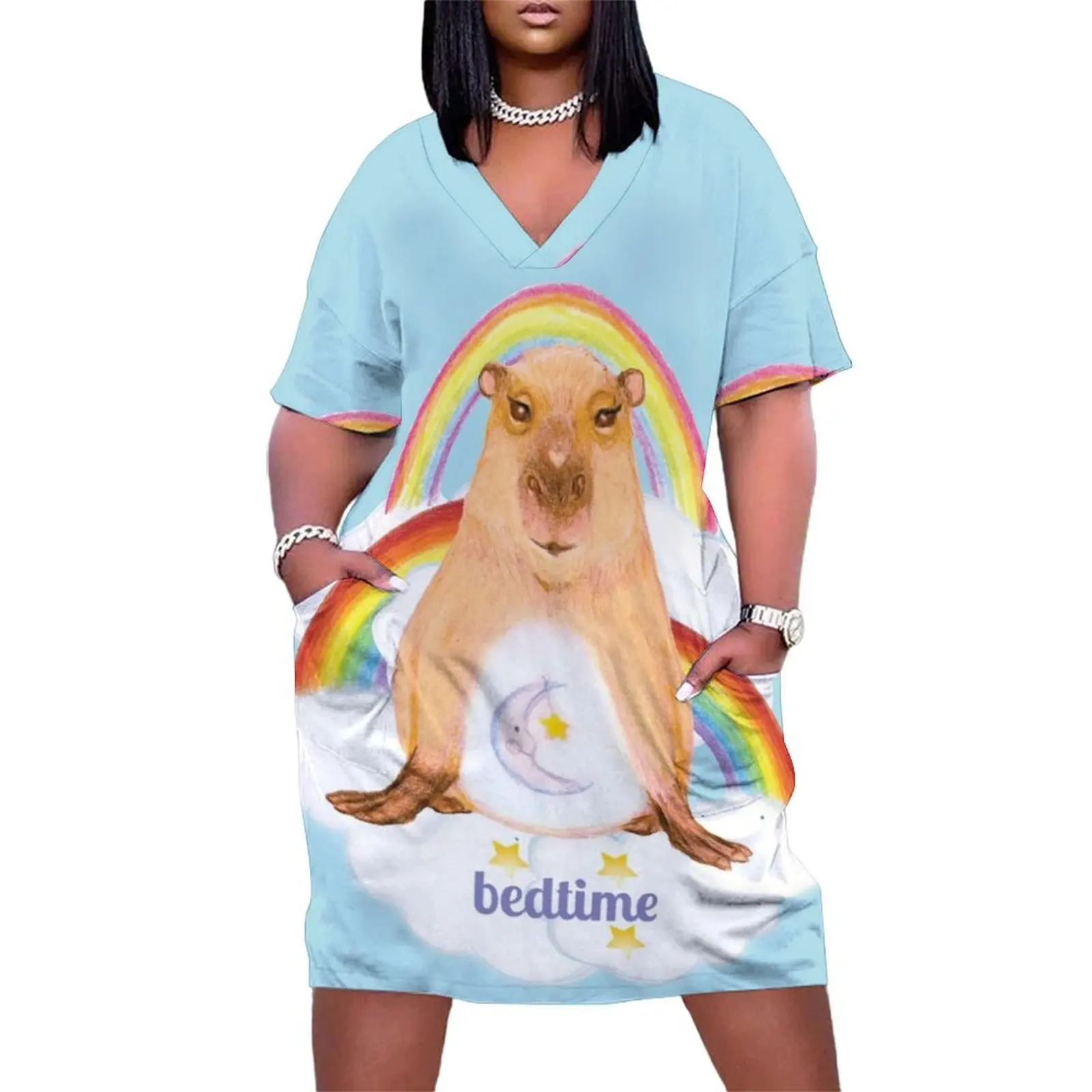 

Rainbow Bedtime capybara title Loose Pocket Dress Women's clothing clothes for women dress party night