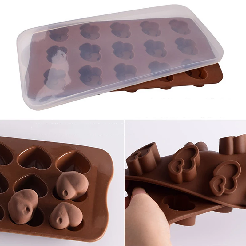 15/10Cavity Diamond Heart Silicone Chocolate Mold DIY Cake Accessories Molds Kitchen Ice Cube Biscuit Pastry Manual Baking Mould