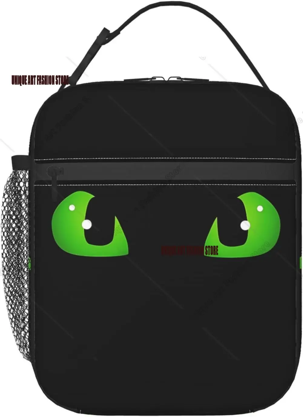 

Cartoon Evilly Green Eyes Insulated Lunch Box Portable Lunch Bag Reusable Cooler Tote Bag Meal Container with Side Pocket