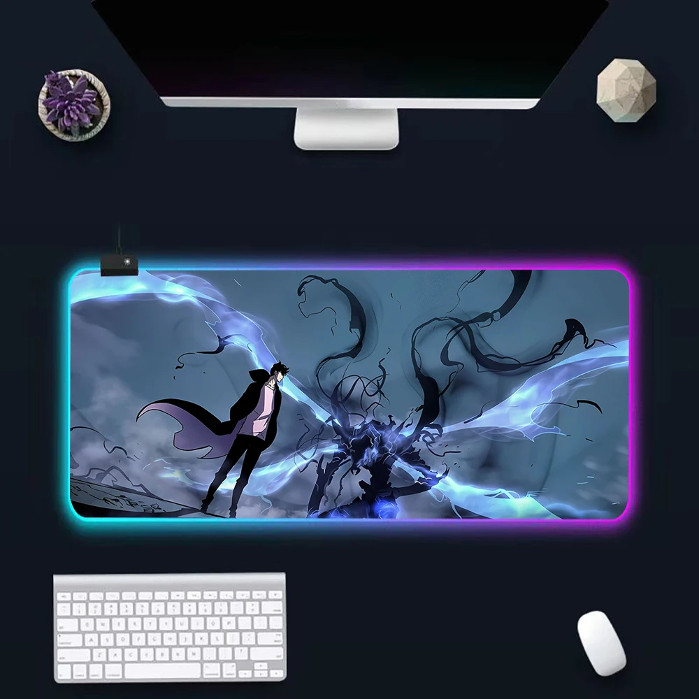 Imagem -03 - Anime Solo Nivelamento Rgb Led Brilhante Mouse Pad Teclado pc Gamer Borracha Gaming Mouse Pad Computador Mausepad