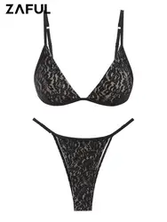 ZAFUL Sexy Lace Triangle Bikinis For Women Floral Swimsuit Tanga String Bikini Two Piece Set Swimwear Female Beachwear Woman New