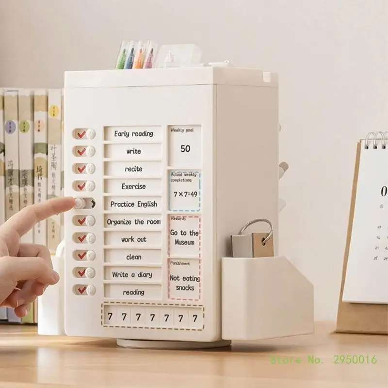 Multifunctional Desk Organiser with Chores Chart Rotating Obliqued Pen Holder 11 Compartment Desk Art Supply Organisers