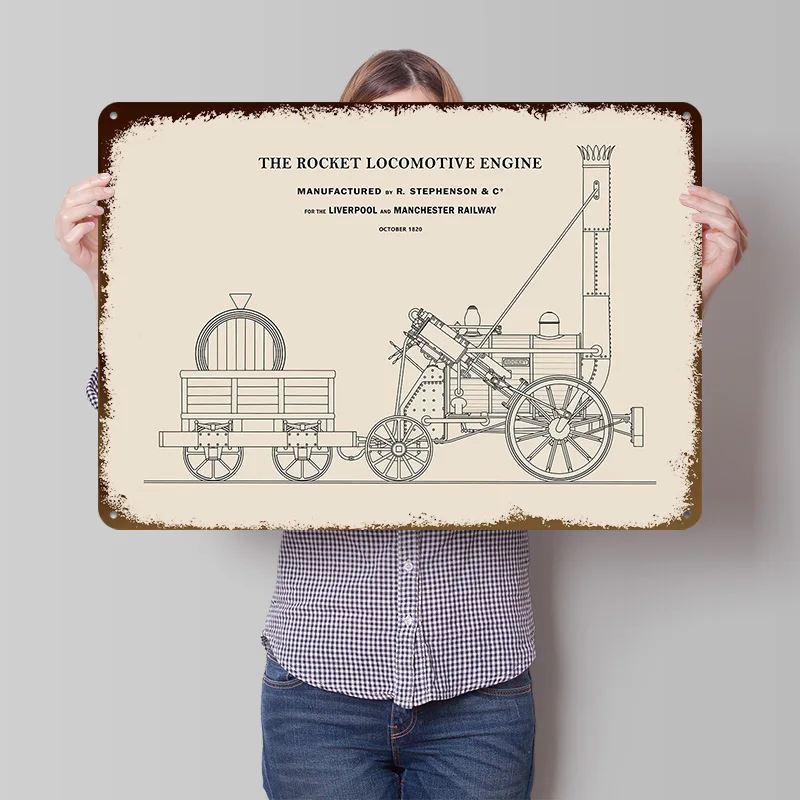 The Rocket Locomotive Engine Metal Poster Customized Wall Art Retro Vintage Tinplate Signs for Bedroom Decoration Gaming House