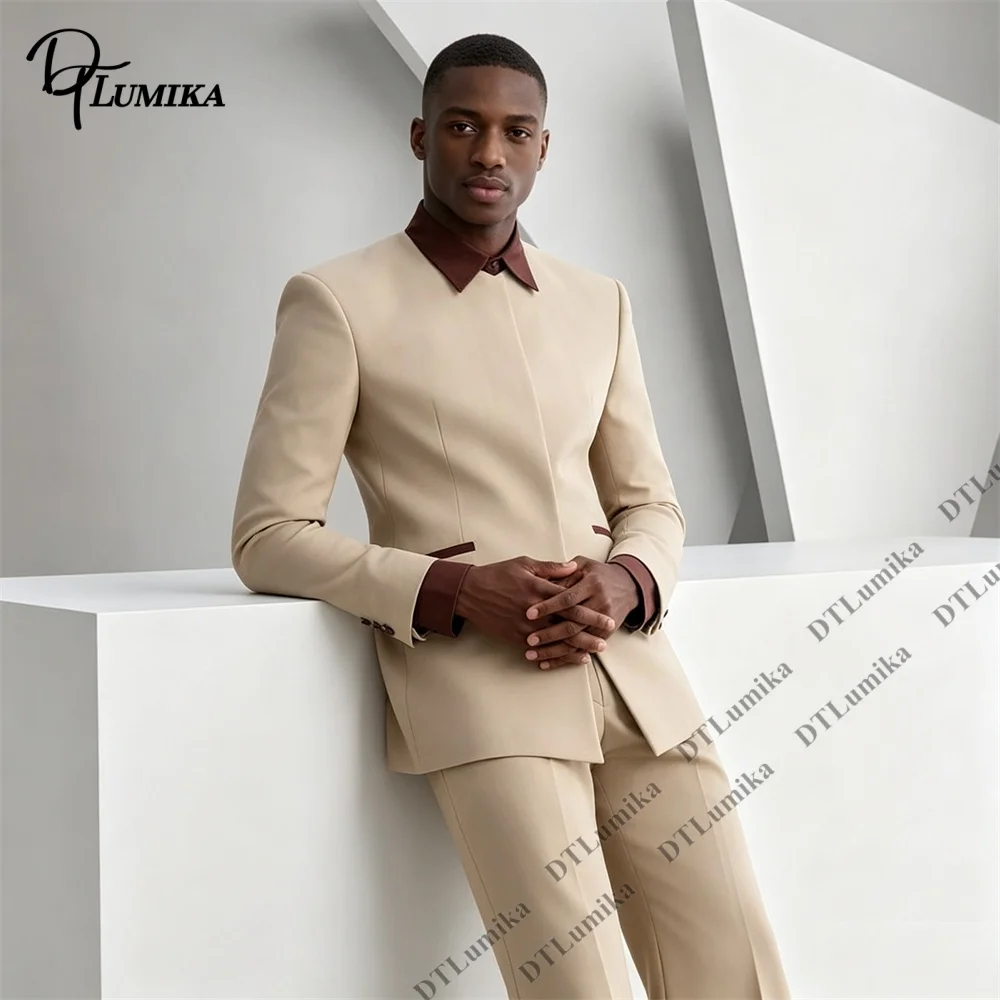 Men's 2 Piece Suit Contrast Collar Blazer Flare Pants Set Slim Fit Retro 70s Style Fashion Wedding Party Prom Customized