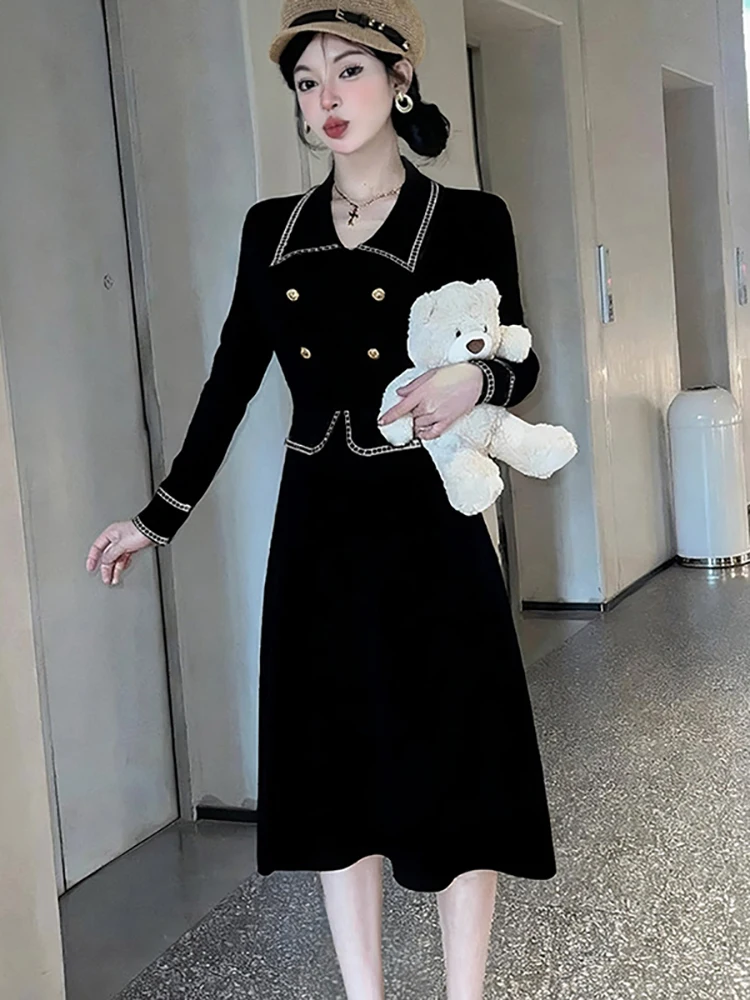 Vrouwen Rode Gebreide Polo Kraag Midi Jurk Met Lange Mouwen Herfst Winter Elegante Casual Thuis Jurk 2025, Koreaanse Mode Bodycon Jurken