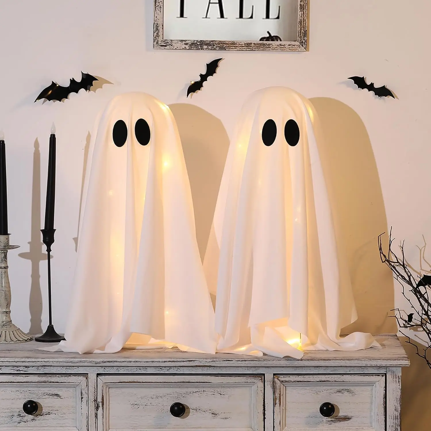 Decoración  fantasmas  Halloween con luces  cana, paquete  2 fantasmas colgantes embrujados  fiesta en casa, mesa,