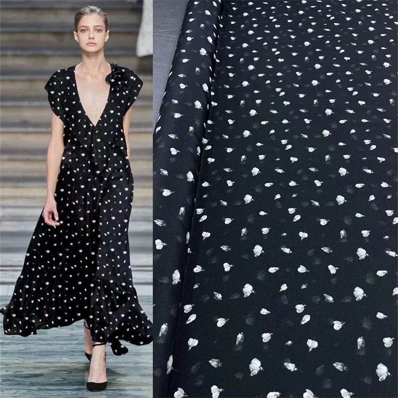 New Black Background Elastic Crepe De Chine and Georgette Silk Chiffon Fabric Dress Clothing Mulberry Silk Fabric Tule Satin