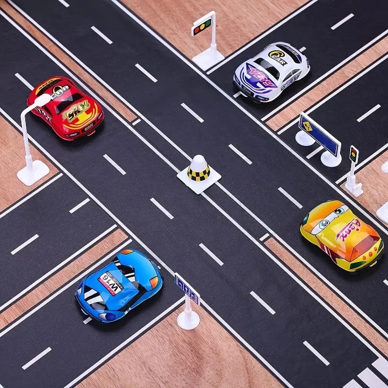 Reusable Cartoon Road Track Stickers Black Road Tape for Party Racing Decor Pre-Pasted Glitter Finish Auto-Themed Decoration
