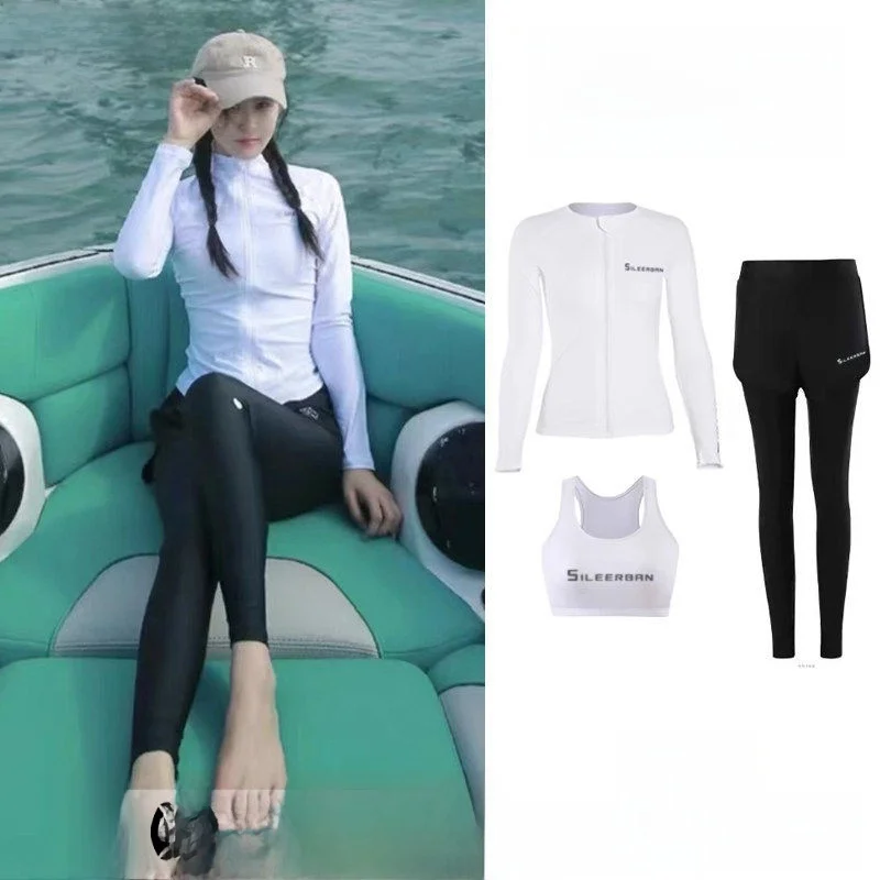 

Женский гидрокостюм больших размеров из двух частей с длинными рукавами, быстросохнущий, корректирующий фигуру, для защиты от медуз, для снорклинга