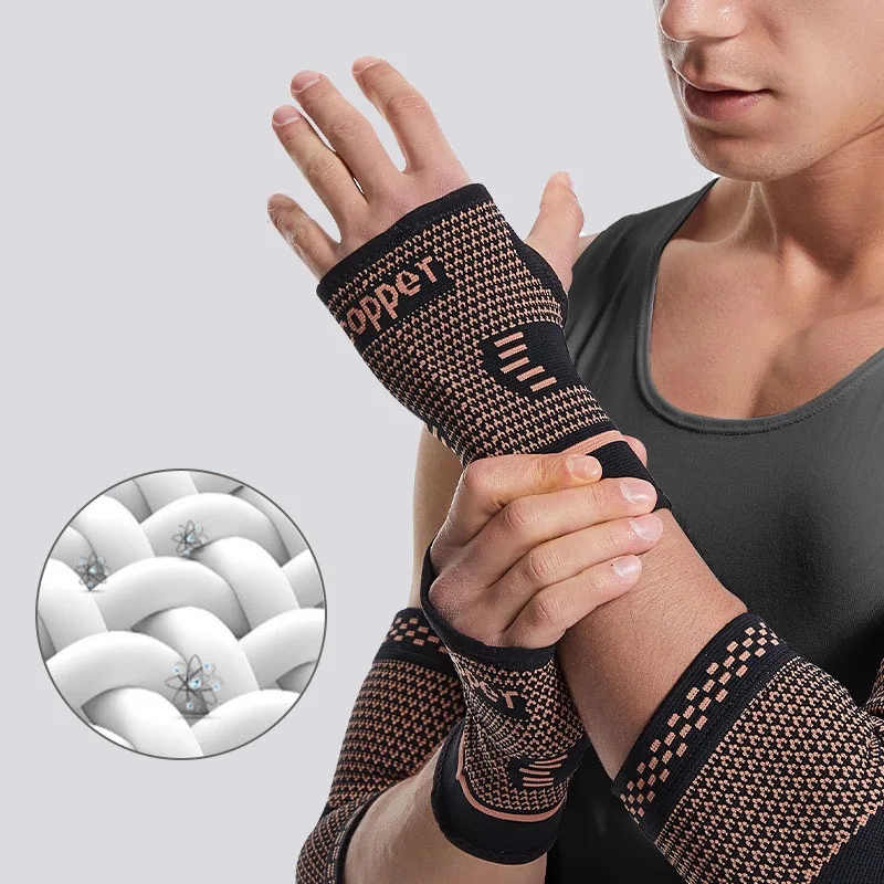 Copper Fiber Compression Sports Protective Gear Set Fitness Cycling Running Palm Guard Knee Support Elbow Pads Ankle Protector