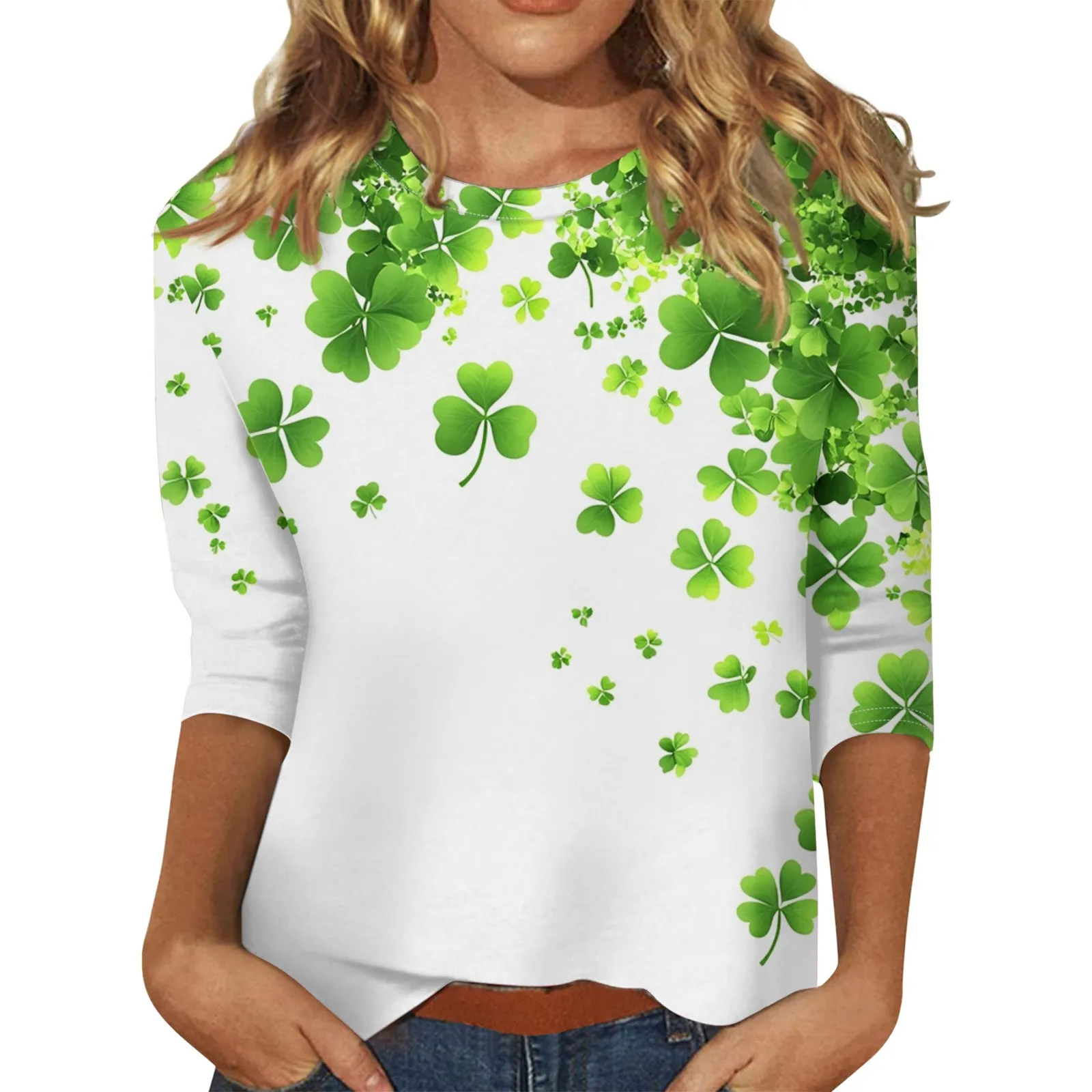 arcane St. Patrick Style print Women's T-Shirt 3/4 Sleeve O-Neck Casual Wear 2024 Women T-Shirt Loose Ladies Tops ropa mujer