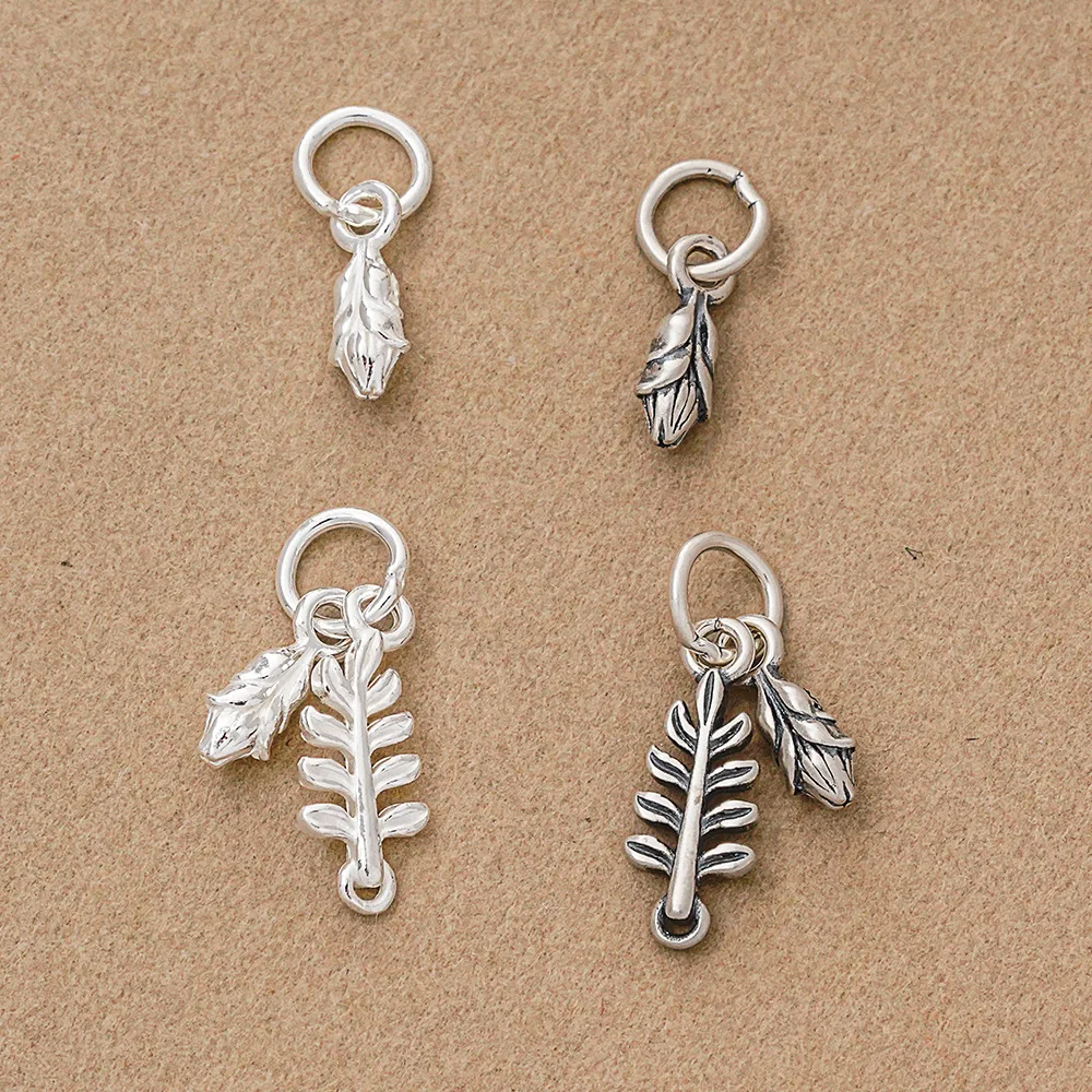 Jewelry Making In La - 925 Silber Federblatt-Anhänger, Mini-Silberblätter Feder-Charm für