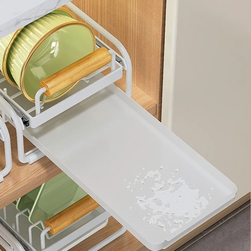 

Single Tier Dish Drying Rack Wear Resistant Metal Pull-Out Dish Rack Anti-Slip Multifunctional Pull Out Drawer Countertop Use