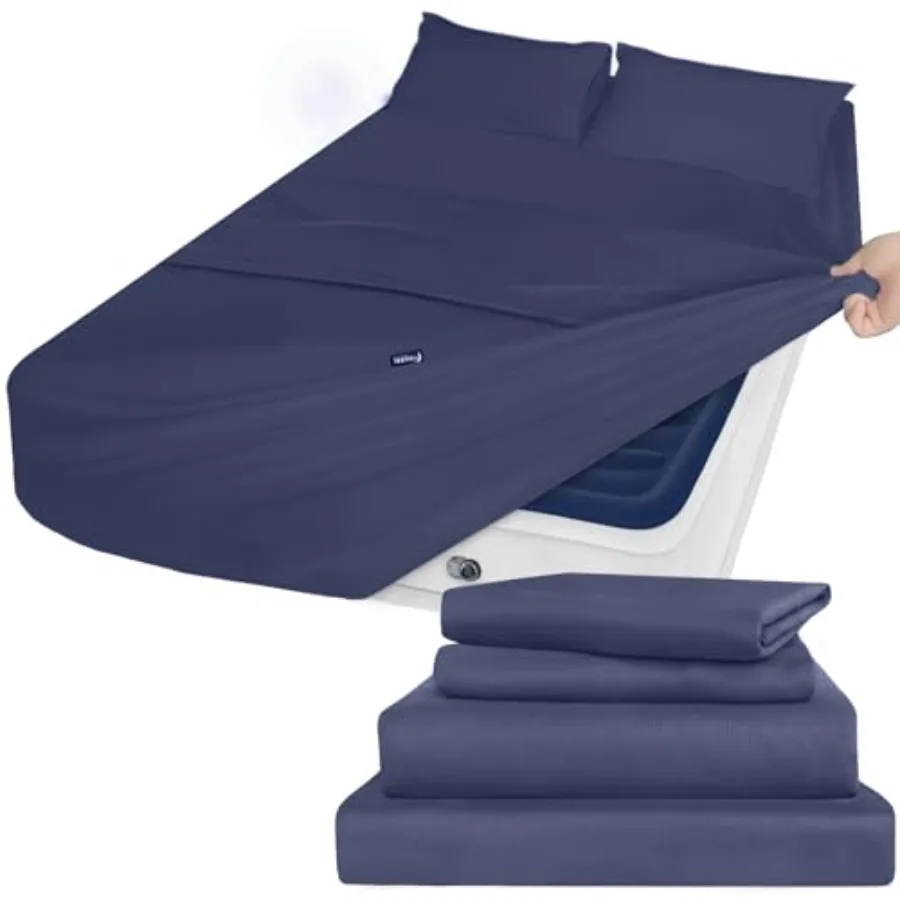 

Deep Pocket Sheet Set - Size Sheet Sets for Air Mattress - Breathable and Extra Soft Easy Fit 16in to 24in Mattress - 4 Pcs Set