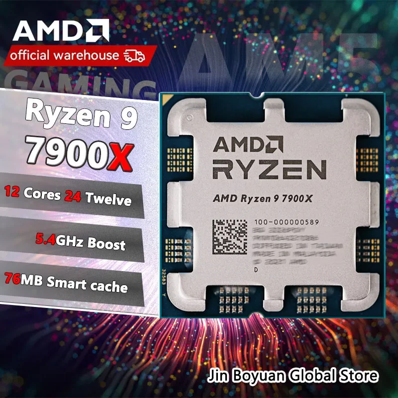 New AMD Ryzen 9 7900X R9 7900X 4.7 GHz 12-Core 24-Thread CPU  5NM L3=64M 100-000000589 Socket AM5 but without cooler