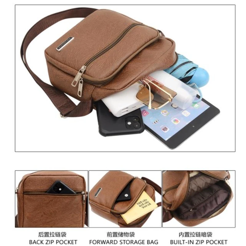 Men\'s Fashion PU Leather Shoulder Bags Anti-theft Waterproof Crossbody Handbag Leather Messenger Sling Bag Pack For Male