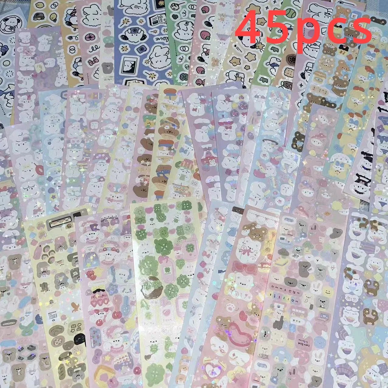 

45pcs Plastic Material Stickers NO Repeat Cute Rabbit Stickers Cat and Puppy Animal Stickers Random Styles