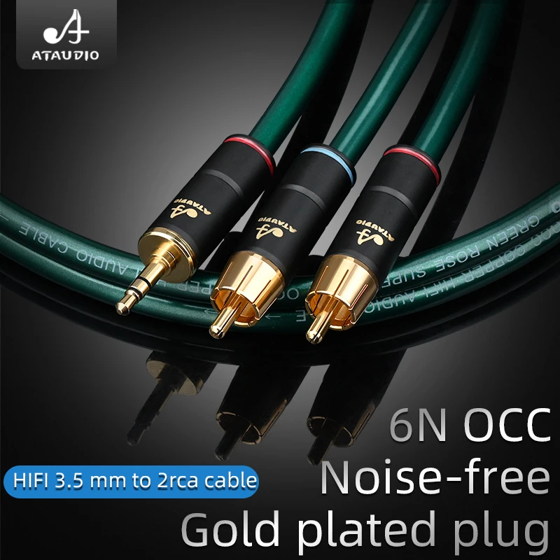 HIFI OCC 3.5mm Jack to 2RCA Male Splitter Aux cable HiFi mobile phone to power amplifier audio cable 3.5mm to 2rca cable