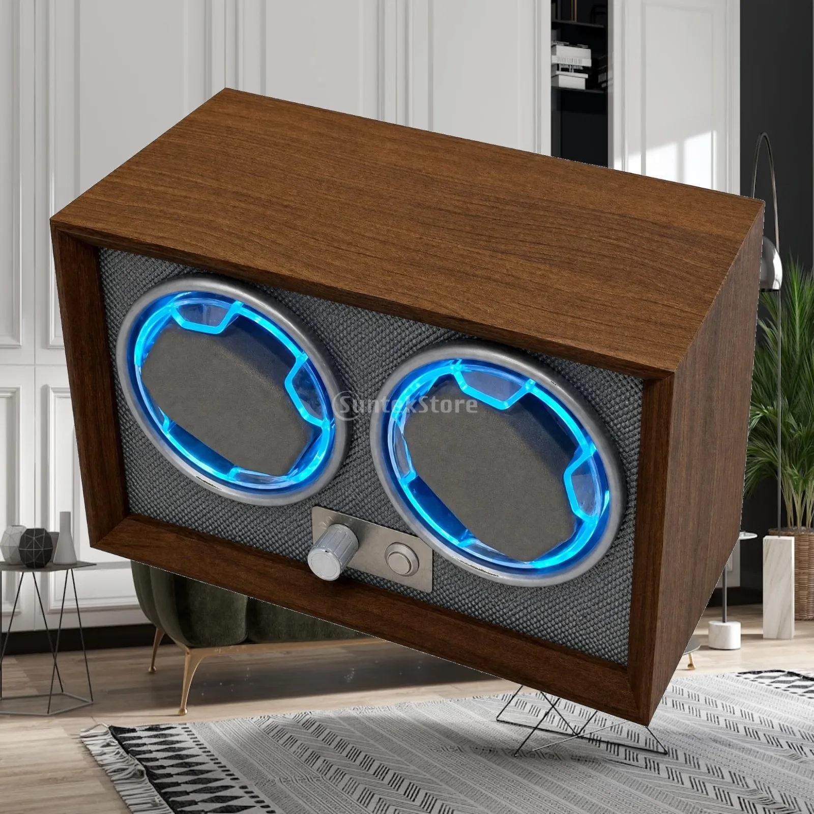 Watch Winder Illuminated Automatic Mechanical Watch Winder Clockwise and Counterclockwise Programmable Rotation Settings