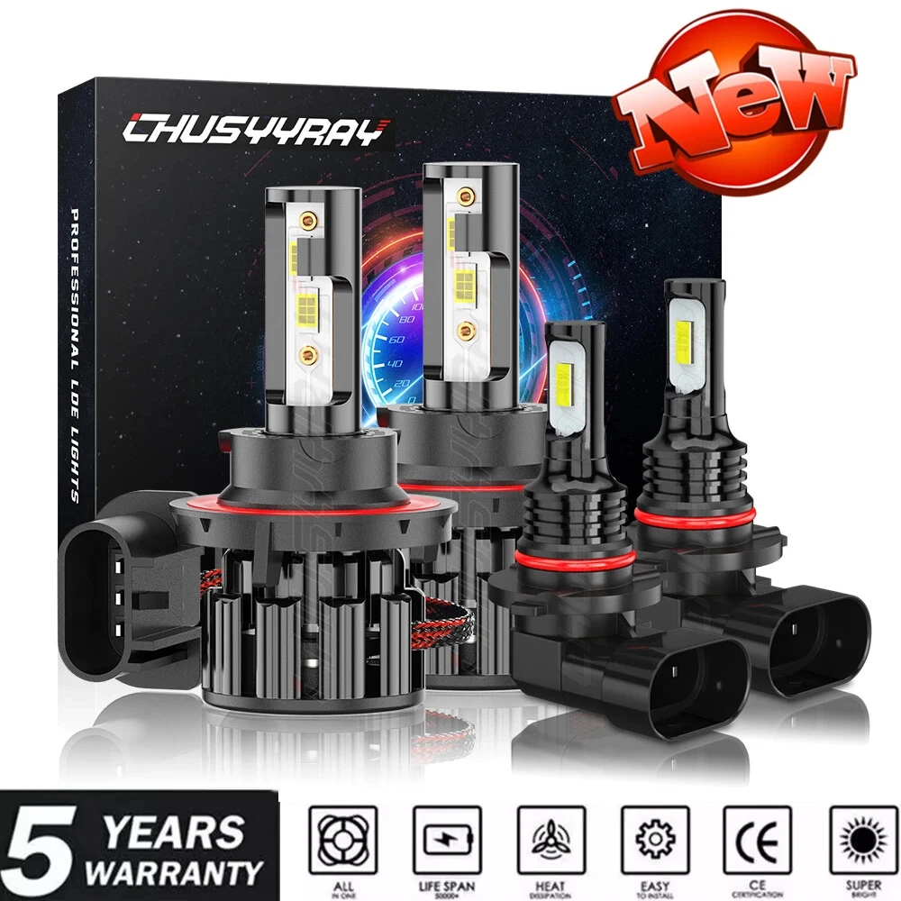 

4x 9008 9145 Canbus LED Headlight Hi&Lo Beam+Fog Lamp Combo 1:1 Same Size 6000K 100000LM For Dodge Ram 1500 2500 3500 2006-2009