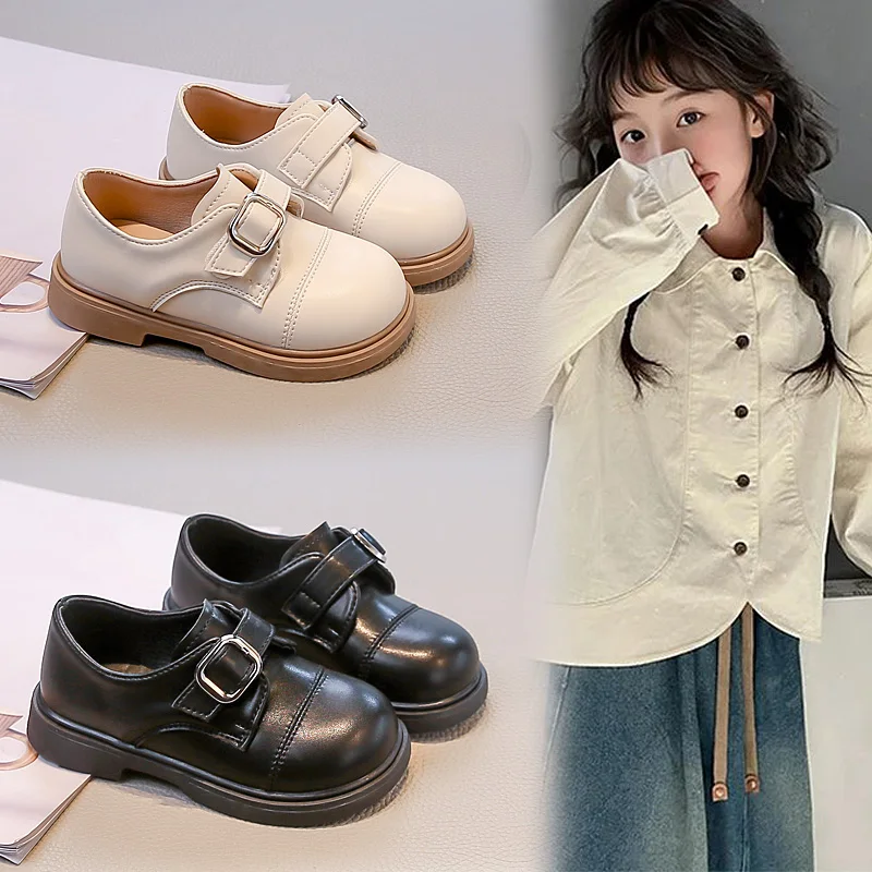 

Children's Loafers Size 23-35 Beige Simple Boys Girls Casual Shoes Four Seasons Models Black Hundred Non-slip Kids Leather Shoes