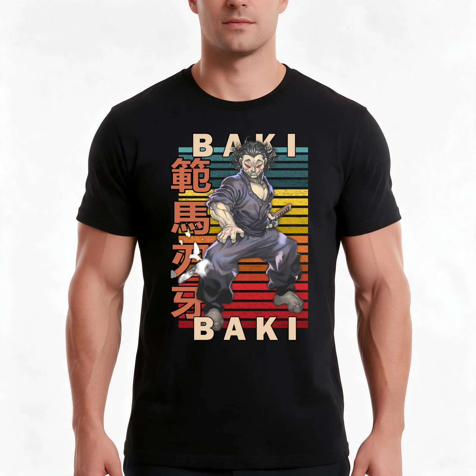 Musashi Miyamoto Baki the Grappler Design T-Shirt, Summer Casual Cotton Tee, Oversized Streetwear Tops, Vintage Graphic Print