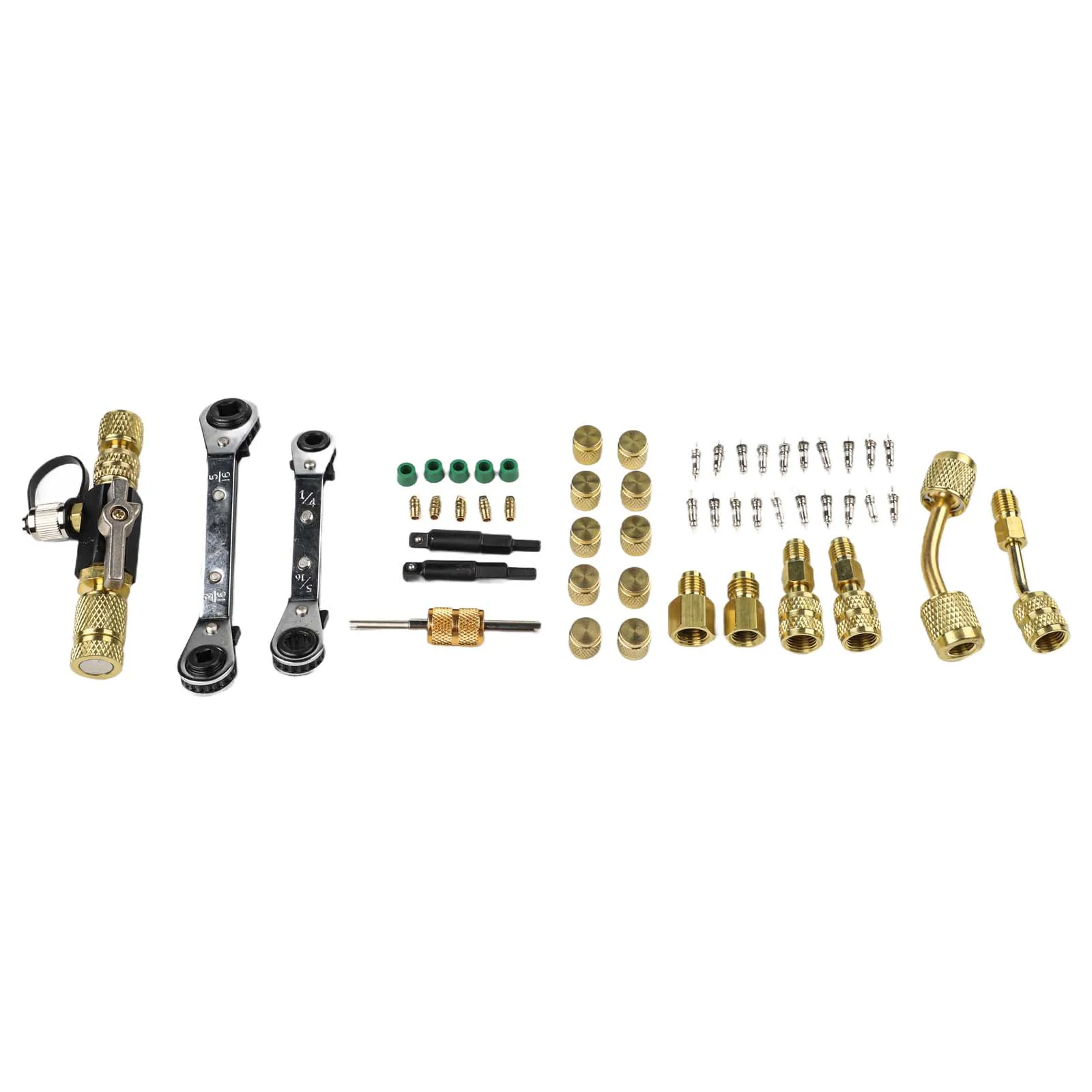 Valve Core Remover Installer Tool Kit Vacuum Rated for HVAC for service with Dual Wrenches and R410a Split Adapters