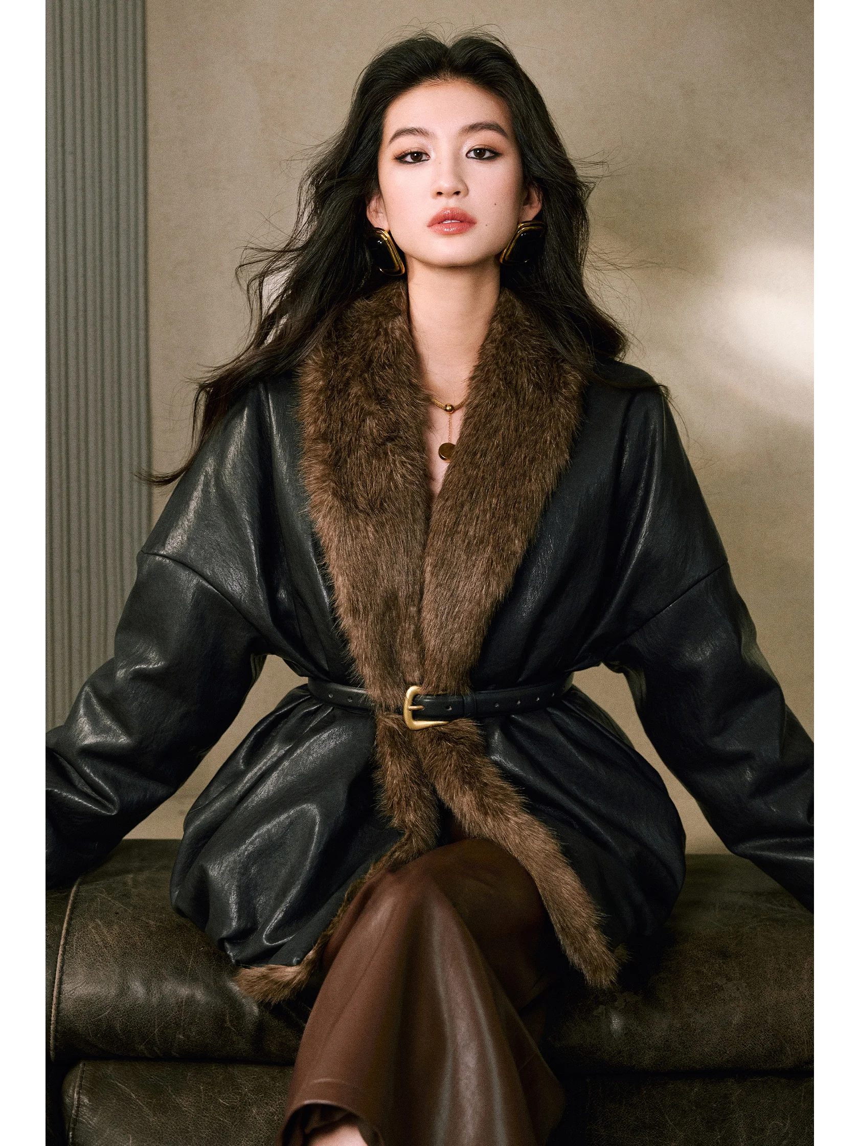 

Wangxo mat Long down Jaet White Du Feather Collarl Coat Fur Trim Splicing Design Casual Sle Winter Warm