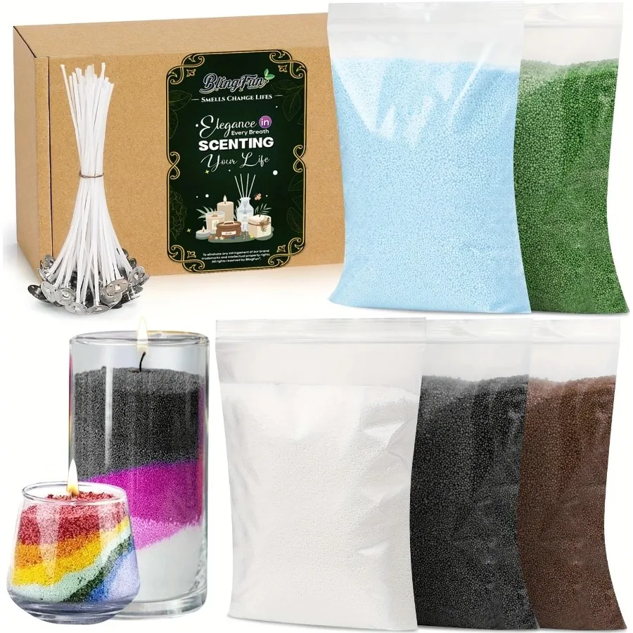 

5-цветный набор для изготовления песочных свечей «сделай сам», многоразовый жемчужный воск с фитилями для свечей, принадлежности для ароматических свечей на Хэллоуин, Рождество