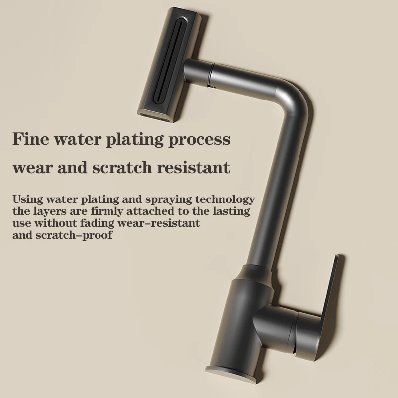 Stainless Steel Bathroom Basin Faucets Rotation Waterfall Black Stream Sprayer Head Sink Mixer Brushed Nickle Water Tap Faucet