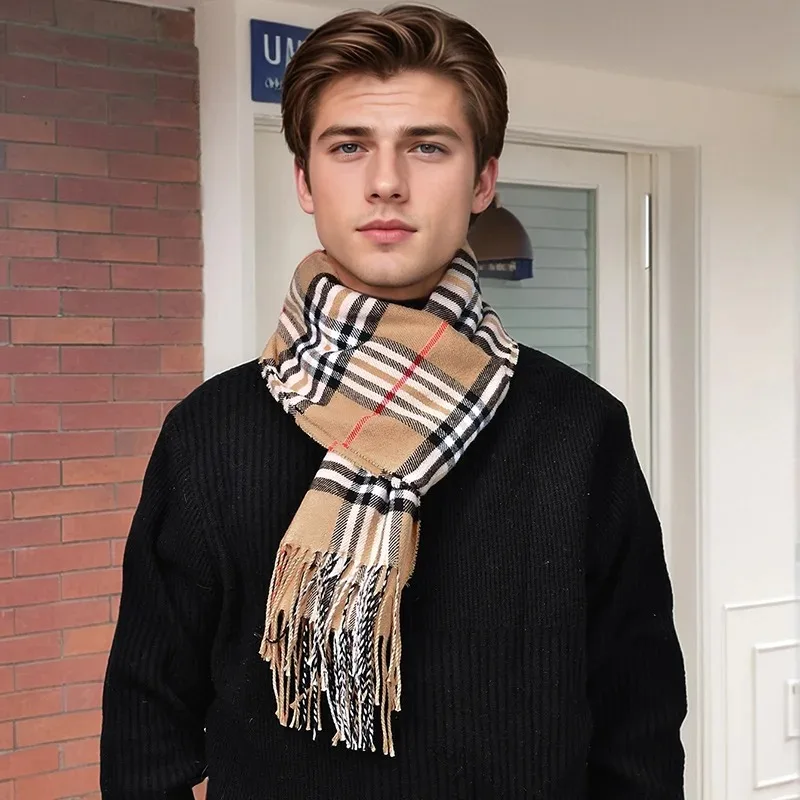Nuevo diseño, bufanda de Cachemira a cuadros para hombre, chal con borlas, Pashmina a rayas, bufanda de invierno para mantener el calor, bufanda para cubrir el cuello de alta calidad para exteriores