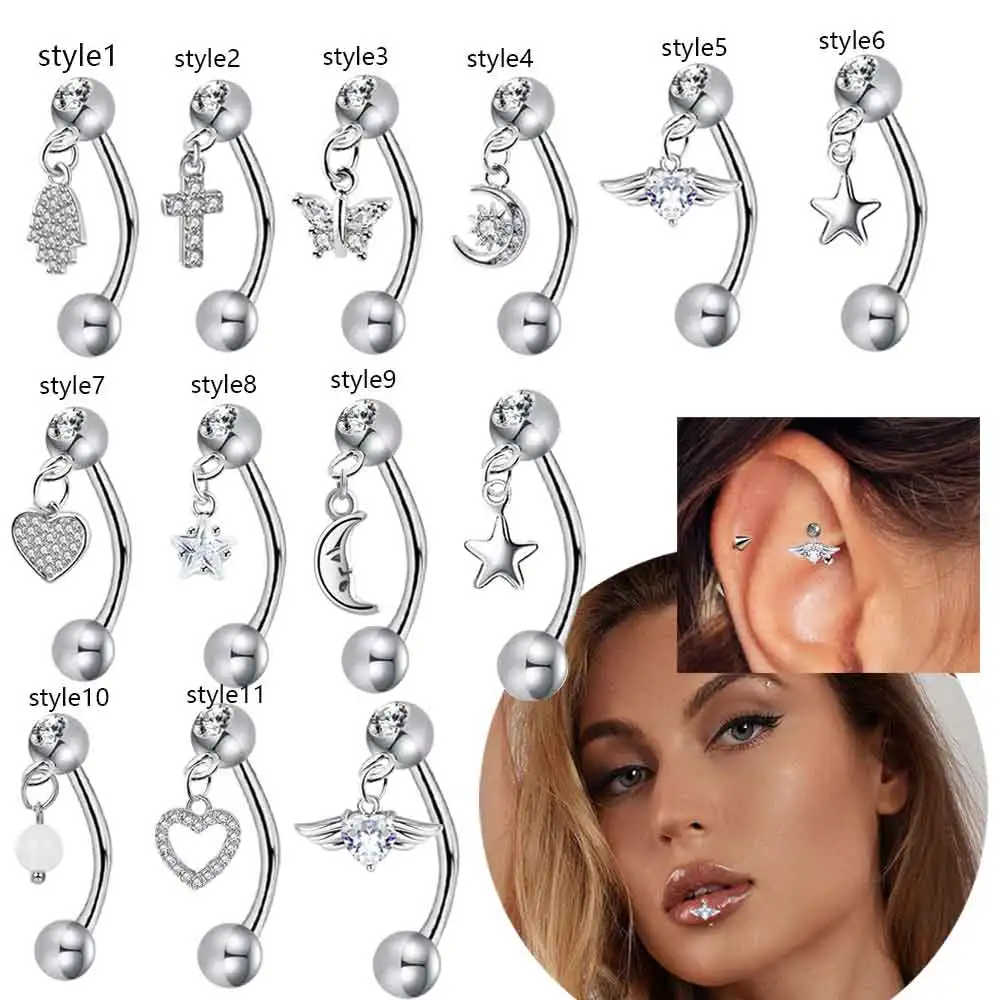 女性用zirconイヤリング、アイブロウリング、バーベル、スタッドピアス、ヘリックス、デイス、耳珠、光沢のある目のジュエリー、新しい、1個 1