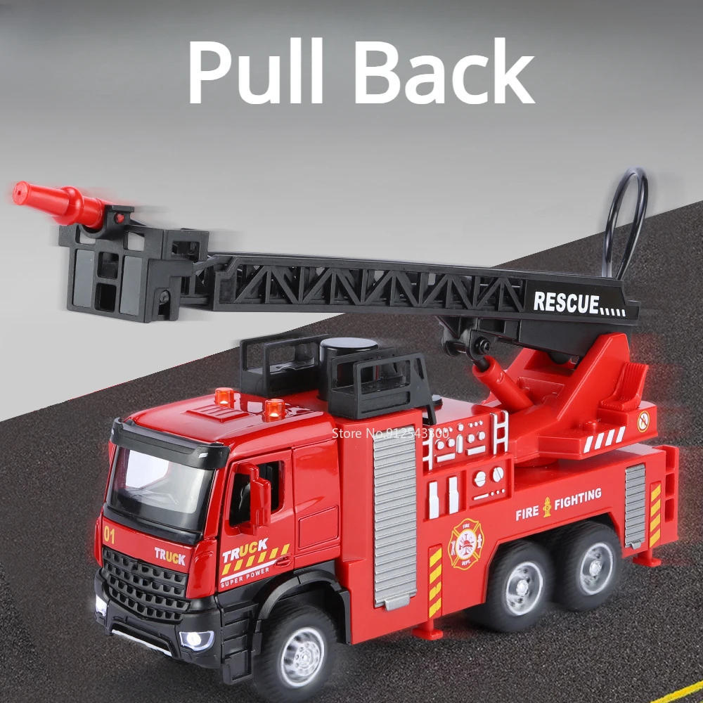 1/32 Fire Truck Car Model Toys Simulation Metal Fire Engine Vehicle Models With Water Spray Sound Light Doors Opened Gifts Boys