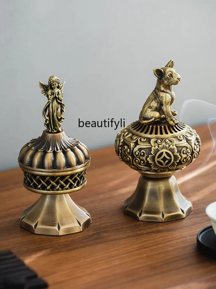 

zq Brass Incense Burner Household Hallway Indoor Incense Burner Tea Ceremony Decoration Agarwood and Incense Burner