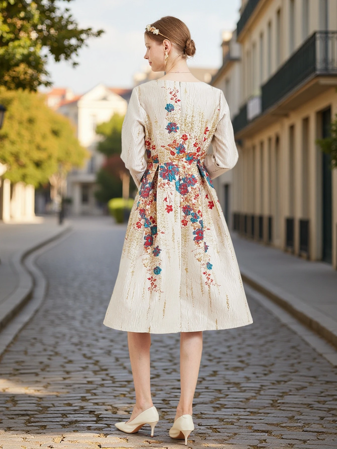 DEVCHATA Elegant Women Jacquard Fashion Dress New Luxury Floral Evening Clothing Vintage Dresses Formal Vestidos