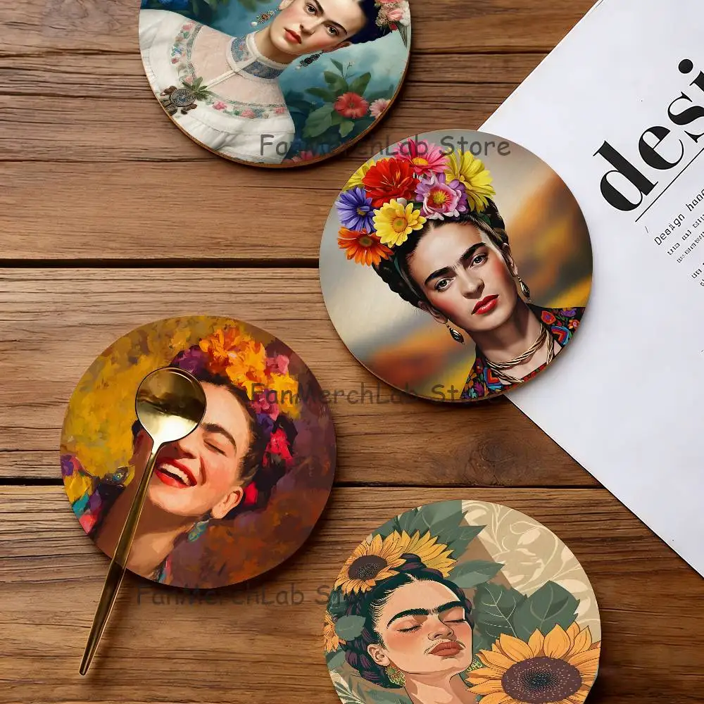 

F-FridaS-S K-KahloES Round Coaster Non-slip table mat Insulated Coasters Kitchen Dining Room Tabletop Decor