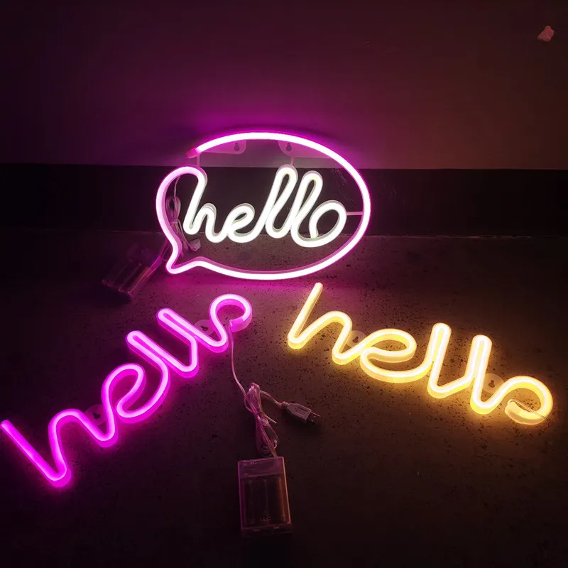 Hello LED Neon Sign USB Powered Neon Signs Night Light 3D Wall Art & Game Room Bedroom Living Room Business Bar Decor Lamp Signs