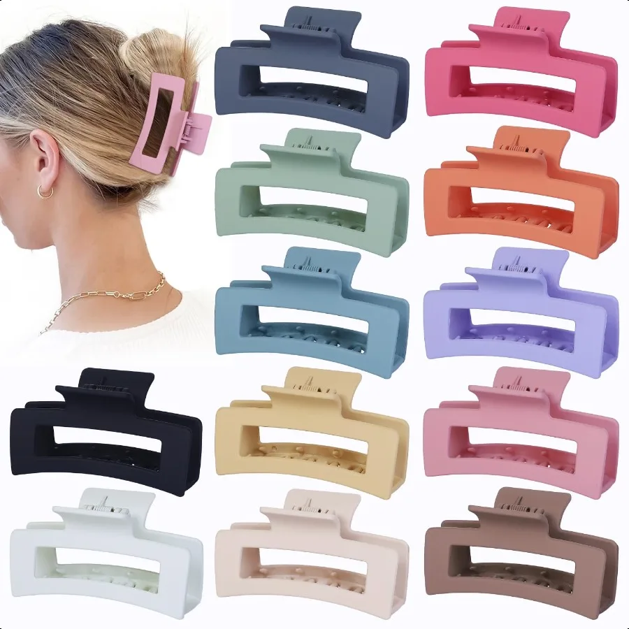 

12 Pcs Medium Hair Clips 3.5 Inch Colorful Hair Clips for Thick and Thin Hair Square Claw Clips Jaw Clips Bulk Hair Accories fo
