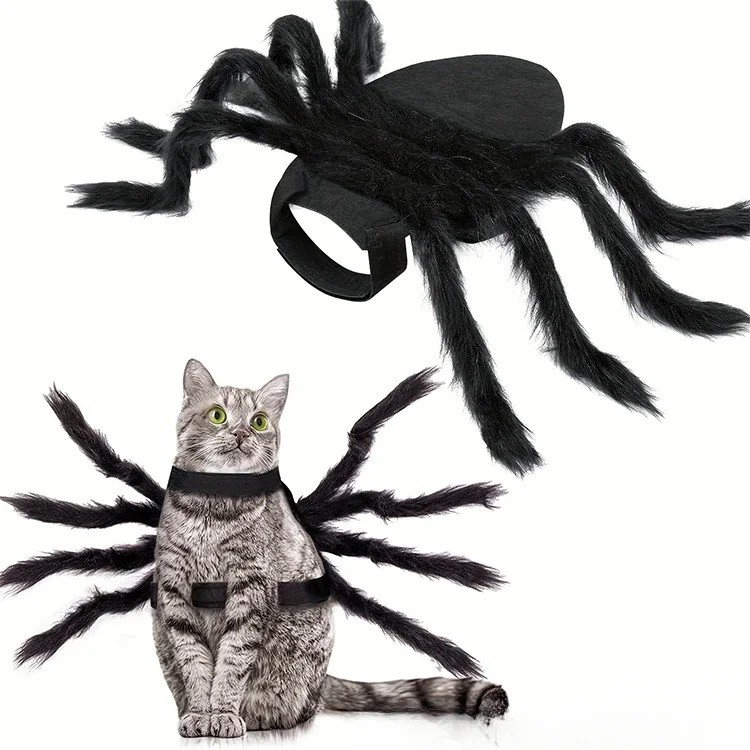 Pet Halloween decorazione imbracatura peluche seta ragno nero grande medio piccolo cane e gatto vestiti divertenti decorazione per animali domestici