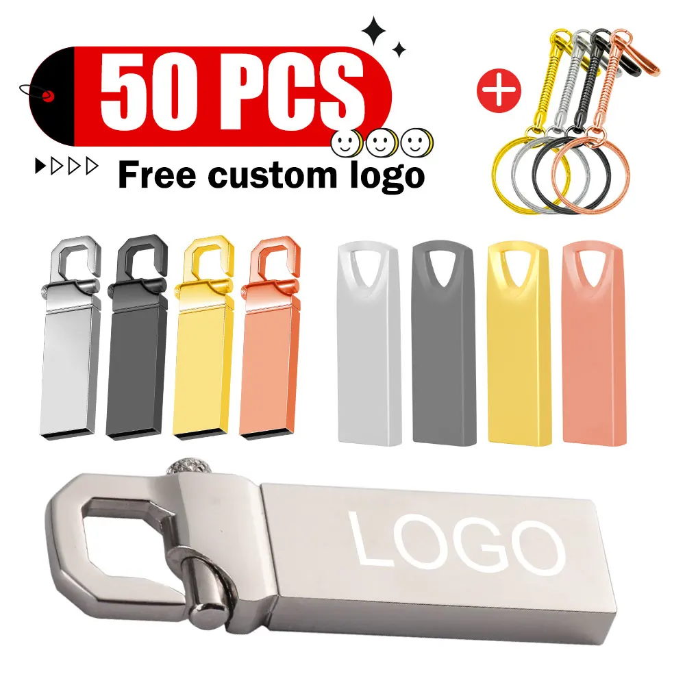 

50PCS/lot Free Custom Logo Pendrive 128GB Creative Gold Key USB 2.0 Flash Drive Pen Drive 4GB 8GB 16GB 32GB 64GB Memory Stick