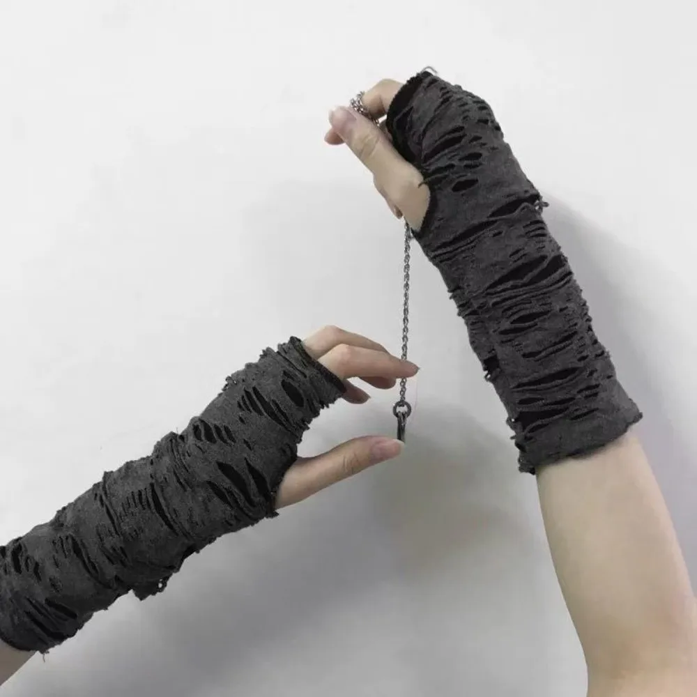 Fashion Gothic Style Fingerless Gloves Hollow Out Tear Punk Gloves Breathable Beggar Halloween Ripped Gloves Halloween