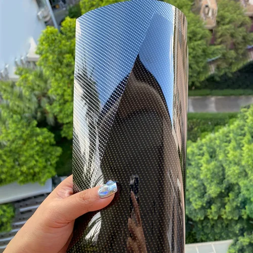 Imagen 2 del producto Película de vinilo de fibra de carbono brillante, pegatina de vinilo para envolver, rollo de hoja de revestimiento para coche, calcomanías, accesorios de estilo para coche