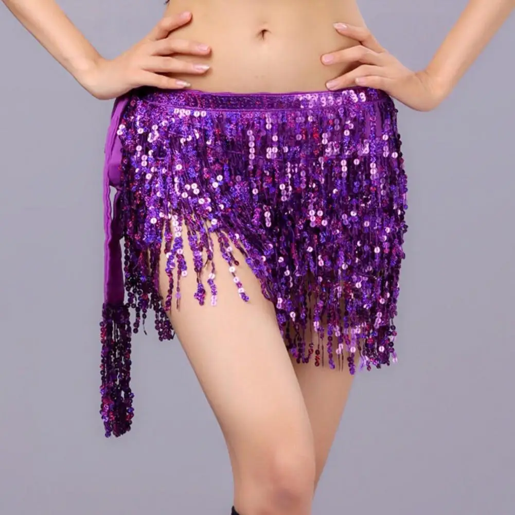 Belly Dance Skirt Sequin Multi-Layered Design Bright Color 4-Layers Glitter Skirt Hip Wrapped Dance Stage Performance Cosplay Sk