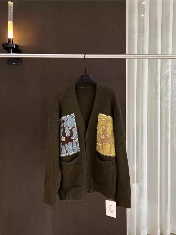 

Large Size 300 Pou Spliced Sweater Jaet ex Casual Loose Outerwear Knitted Autumn Winter Soft Polyester Fiber