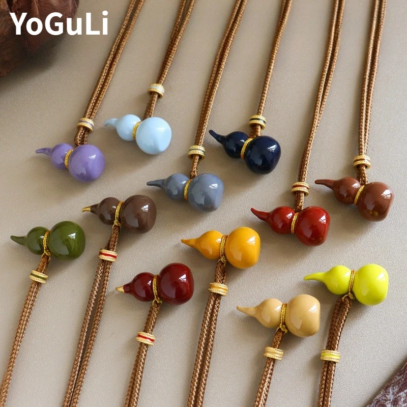 Fashion Jewelry Delicate Design Color drop oil calabash shape long Pendant Necklace For Women Party Gifts Popular Accessories
