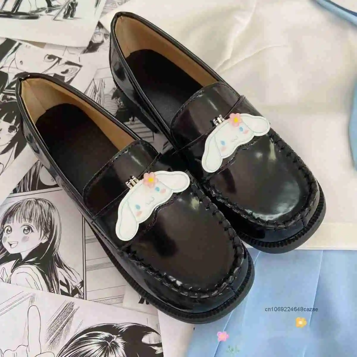 Sanrio Hello Kitty Kuromi My Melody Pom Pom Purin Cinnamoroll Uniform Shoes Cute Cartoon JK Shoes Soft Girl Trendy Leather Shoes