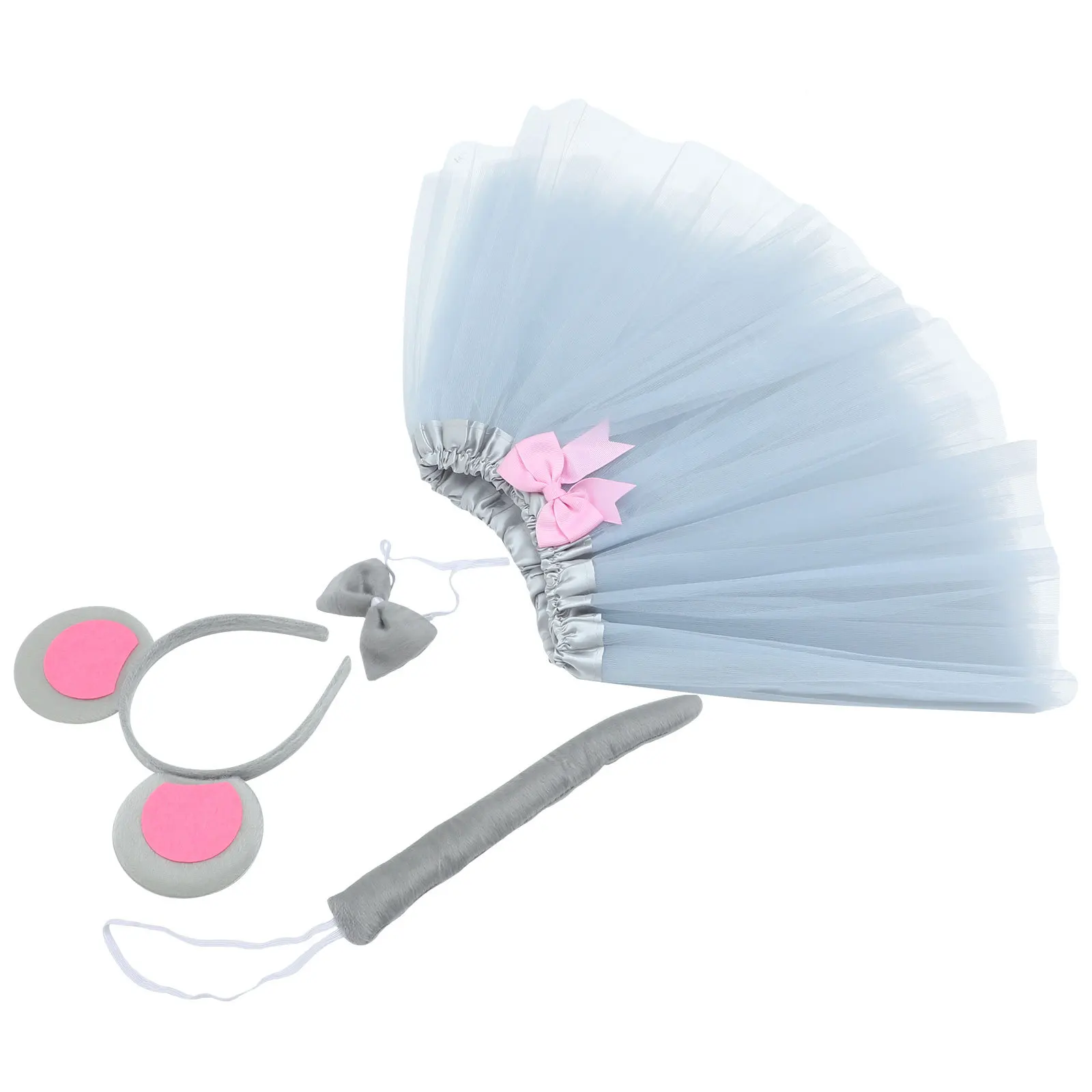 1Set Mouse Costume Set Cosplay Accessories Headband Bow Tie Tail Party Halloween Kids Performance Mouse Costume Set