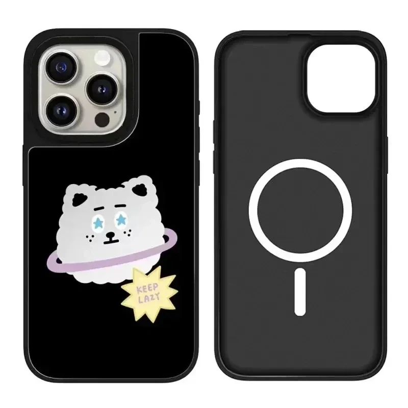 Cute Spaceship iPhone 11 12 13 14 15 Pro Max Mirror Surface MagSafe Case Cover Shell